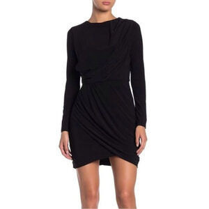 Astr black draped mini dress long sleeves ruched goddess women's medium